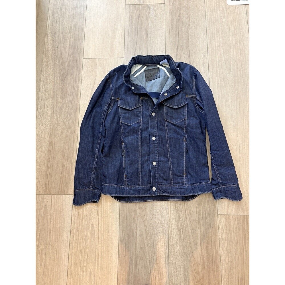 Levis Commuter Button Up Blue Denim Jean Jacket Vented w/ Stowable Hood Size L